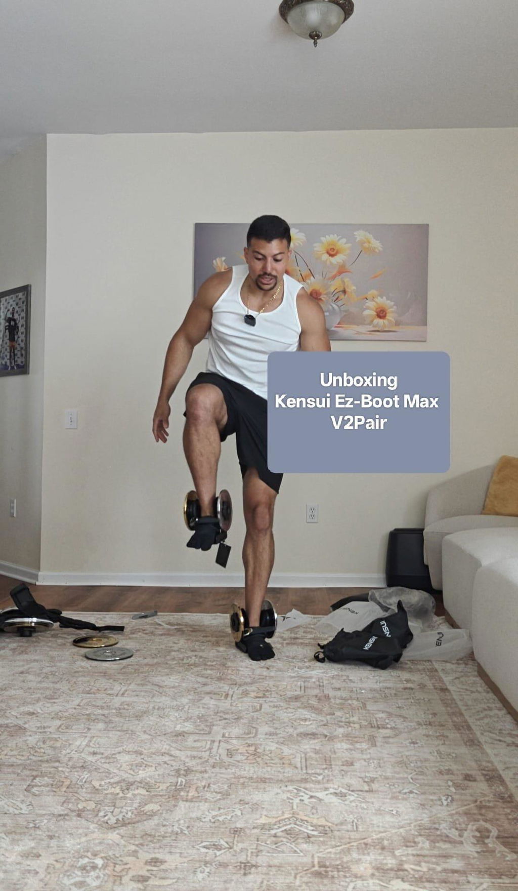 Standing calf and shin work performed in a plate-loaded boot