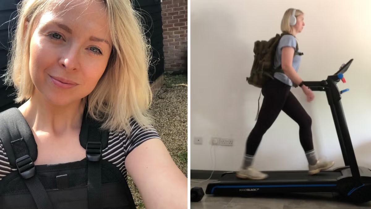 Walking on a treadmill wearing a loaded weight vest
